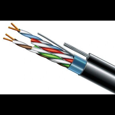 Cat. 5e F/UTP PE 4х2х24 AWG + S. M. трос (к)(72113) бухта 500м. Кабель вита пара ЗЗКМ (FTP мідь вуличний із тросом) 25270 фото