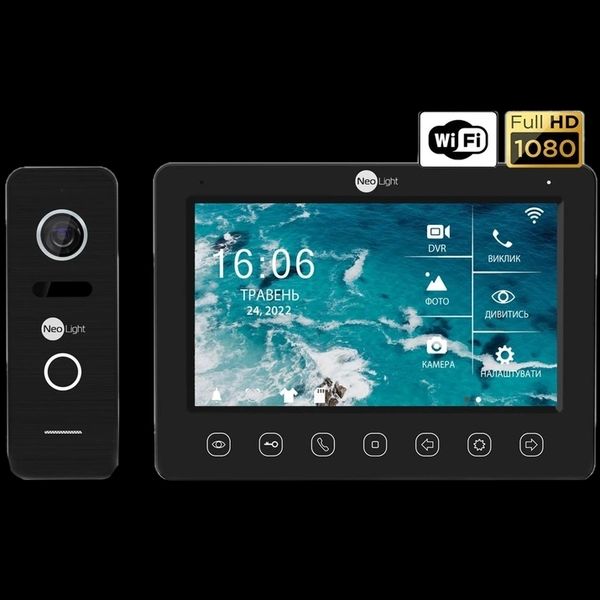 NeoLight NeoKIT HD WF B/Black Відеодомофон KAPPA+ HD WF Black, панель виклику PRIME FHD Black з кутком 30322 фото